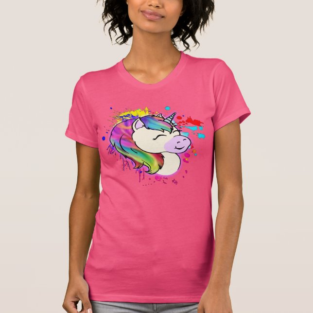 Lycklig UnicornT-tröja Tee Shirt (Framsida)