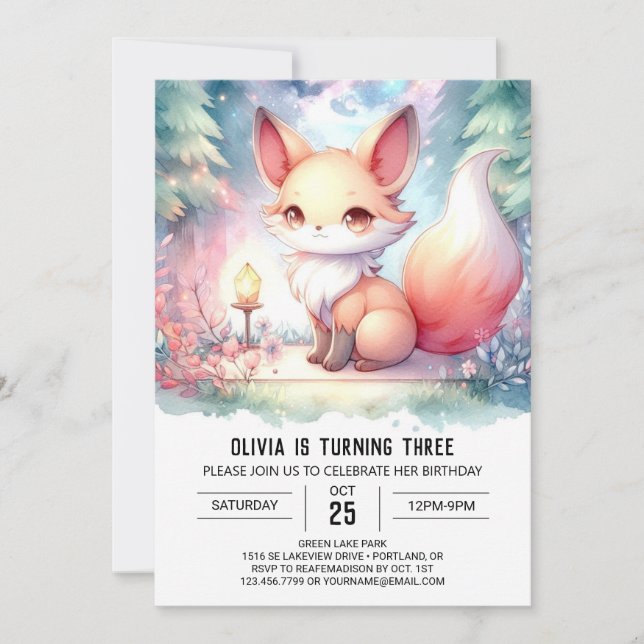 Lycklig utskrivbara fox Birthday digital Inbjudningar (Framsida)