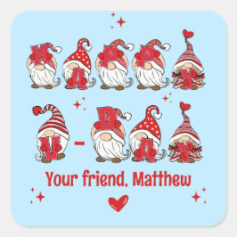 Lycklig V-Dagen Gnome Lettering Blue Classroom Fyrkantigt Klistermärke