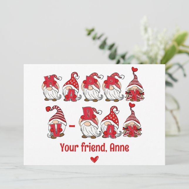 Lycklig V - Dagen Gnome Lettering Classroom Julkort (Stående Fram)