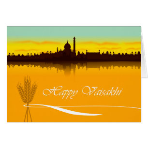 Lycklig Vaisakhi, Cityscape Silhouette i Indien Hälsningskort