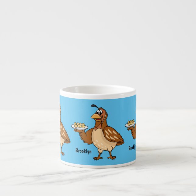 Lycklig vaktel med äggens tecknad espressomugg (Framsidan)