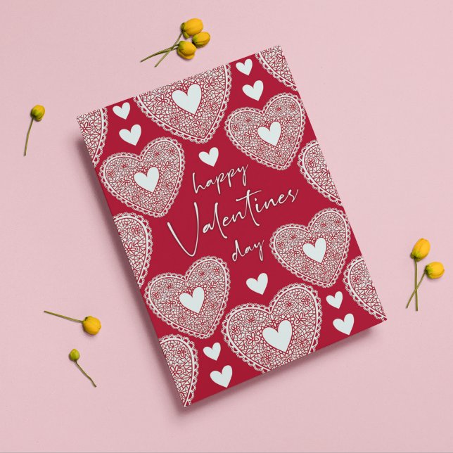 Lycklig Valentindagen Red Snöre Heart Card Kort (Skapare uppladdad)