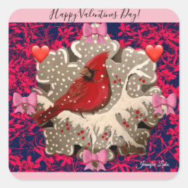 Lycklig Valentine Cardinal Sticker Fyrkantigt Klistermärke