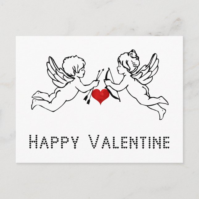 Lycklig Valentine Cherubs Cupid par Red Heart Helg Vykort (Framsida)