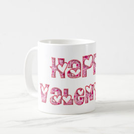 Lycklig Valentine Cute Rosa Kärlek Hearts Text Kaffemugg