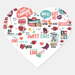 Lycklig Valentine Funny Cute Stickers Illustration Hjärtformat Klistermärke