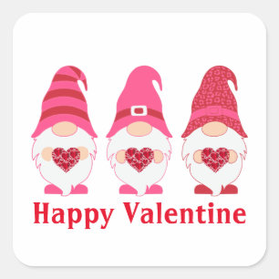 Lycklig Valentine Gnomes Hearts Fyrkantigt Klistermärke