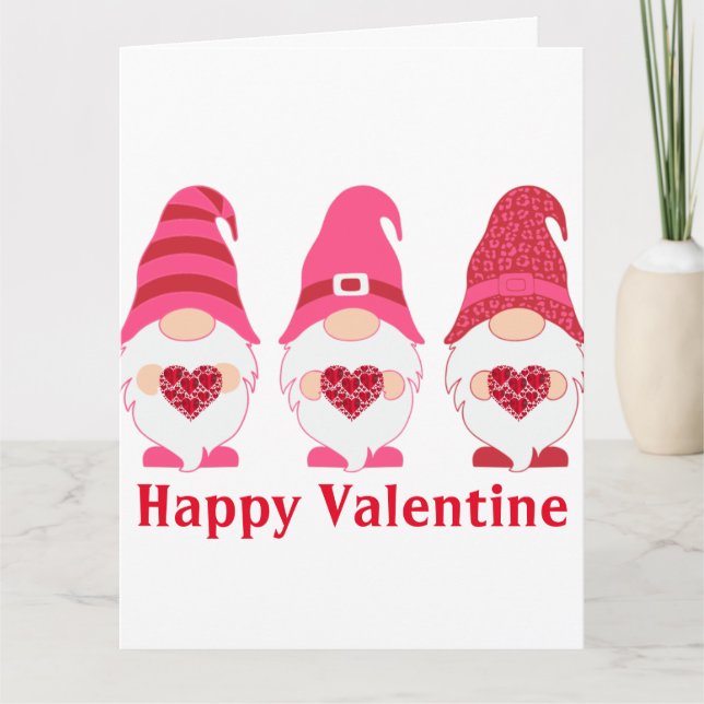 Lycklig Valentine Gnomes Hearts Kort (Framsida)