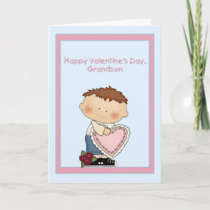 Lycklig Valentine Grandson, Rosa Heart Helgkort