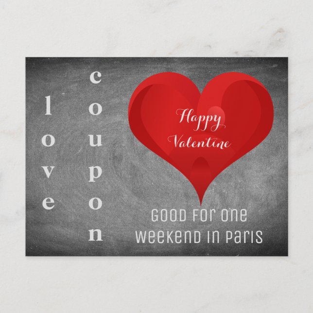 Lycklig Valentine Heart Chalkboard Paris Coupon Helg Vykort (Framsida)