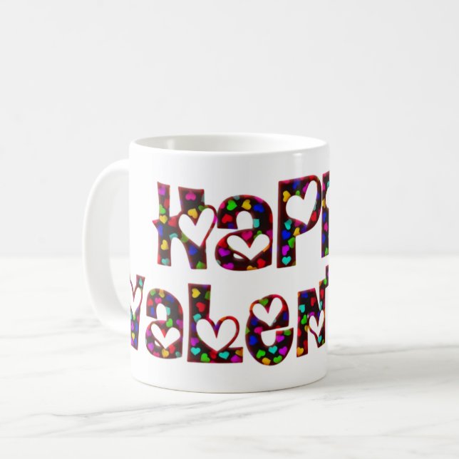 Lycklig Valentine Kärlek Hearts Typography Cute Kaffemugg (Framsida vänster)
