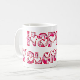 Lycklig Valentine Kärlek Hearts Typography Rosa Kaffemugg