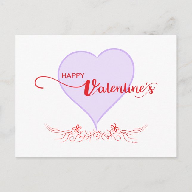 Lycklig-Valentine-Lila-Heart-Swirls Helg Vykort (Framsida)