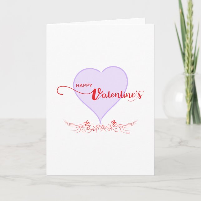 Lycklig-Valentine-Lila-Heart-Swirls Helgkort (Framsida)