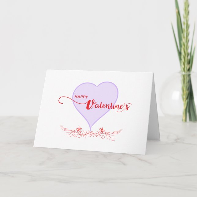 Lycklig-Valentine-Lila-Heart-Swirls Helgkort (Framsida)