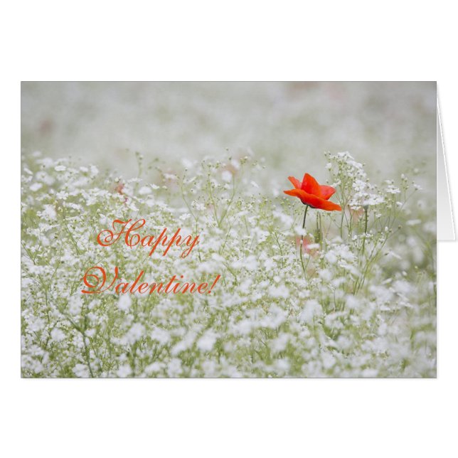 Lycklig Valentine Red Poppy White Flowers Meadow Hälsningskort (Framsidan Horizontal)
