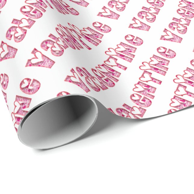 Lycklig Valentine Rosa Hearts Typography Cute Presentpapper (Rullad Hörn)