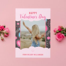 Lycklig Valentine Stollig Rosa Blue Heart Flower N Julkort