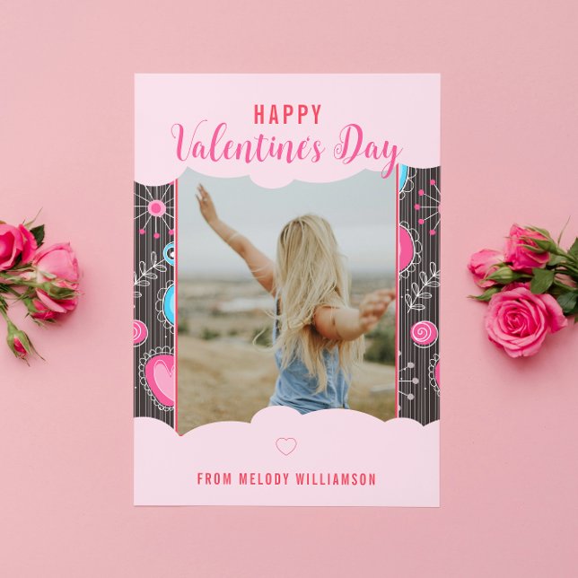 Lycklig Valentine Stollig Rosa Blue Heart Flower N Julkort (Skapare uppladdad)