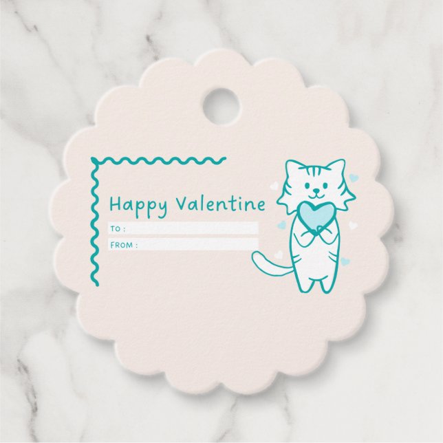 Lycklig Valentine Teal Kattunge Gåvor Etiketter (Framsida)