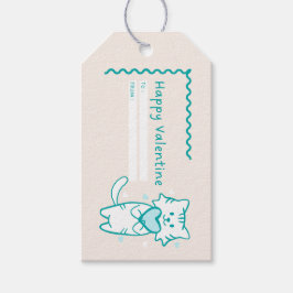 Lycklig Valentine Teal Kattunge Presentetikett