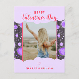 Lycklig Valentine Whimsical Lila hjärtblomma Namn Helg Vykort