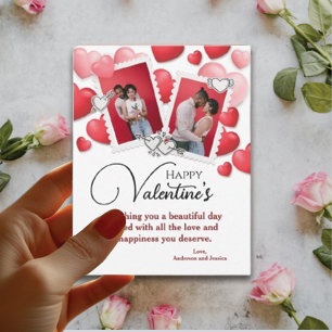Lycklig Valentines 2 Photo Collage Red Rosa Hearts Julkort