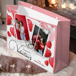 Lycklig Valentines 4 Photo Collage Red Rosa Hearts