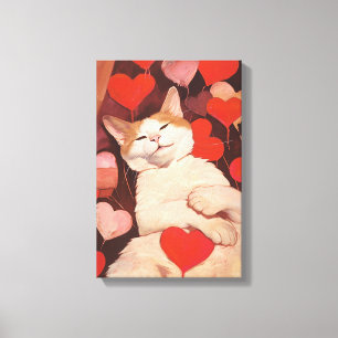 Lycklig Valentines Cat Canvastryck