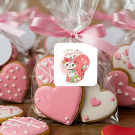 Lycklig Valentines Cat Fyrkantigt Klistermärke