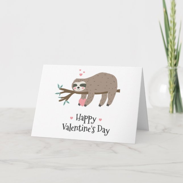 Lycklig Valentines Day Sloth Helgkort (Framsida)