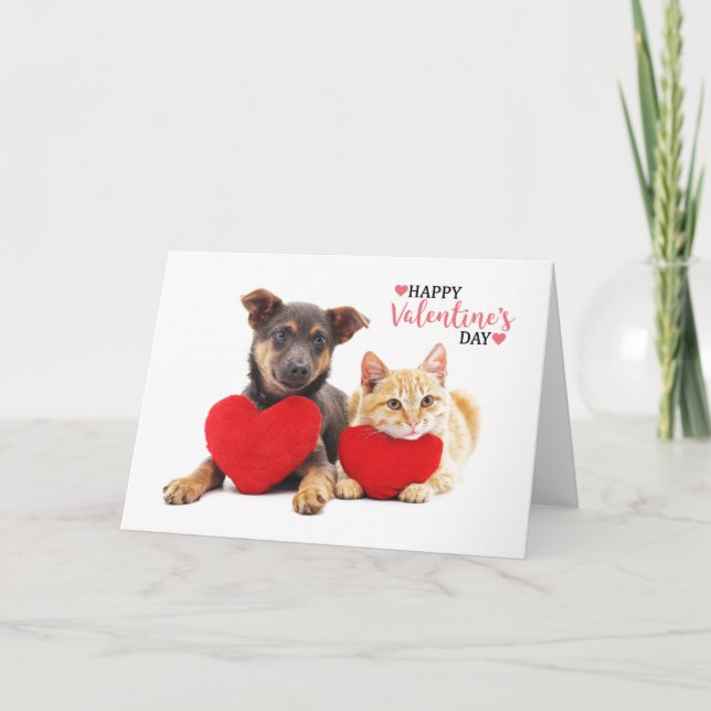 Lycklig Valentines Hund och katt Helgkort (Framsida)