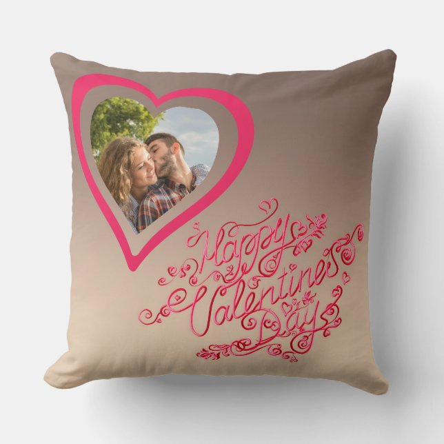 Lycklig Valentines kalligrafi Hjärtfoto Kudde (Framsida)