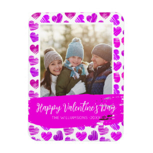 Lycklig Valentines Modern Lila Rosa Heart Photo Magnet