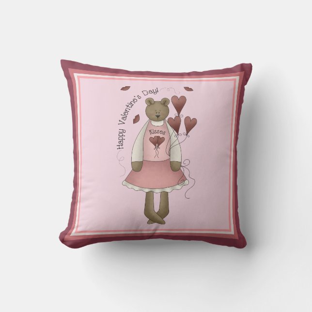 Lycklig Valentines Nalle Pillow Kudde (Framsida)