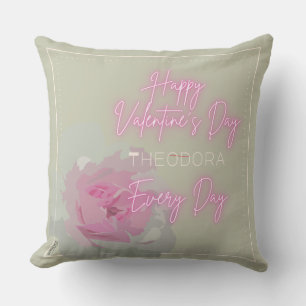 Lycklig Valentines Peony Rosa Grått Text Neon Rosa Kudde