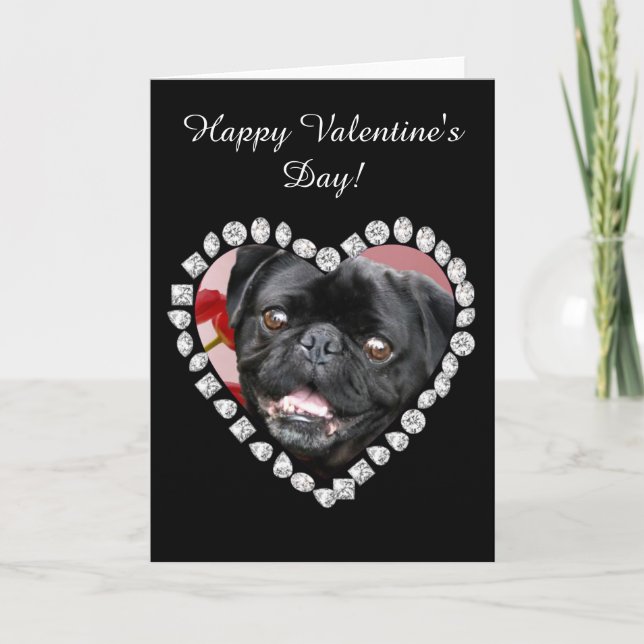Lycklig Valentines Pug Hund-kort Helgkort (Framsida)