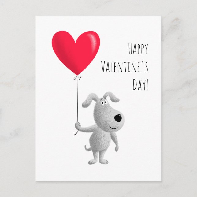 Lycklig Valentines Red Heart Balloon Cute Hund Pup Helg Vykort (Framsida)