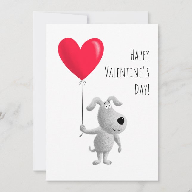 Lycklig Valentines Red Heart Balloon Cute Hund Pup Julkort (Framsida)