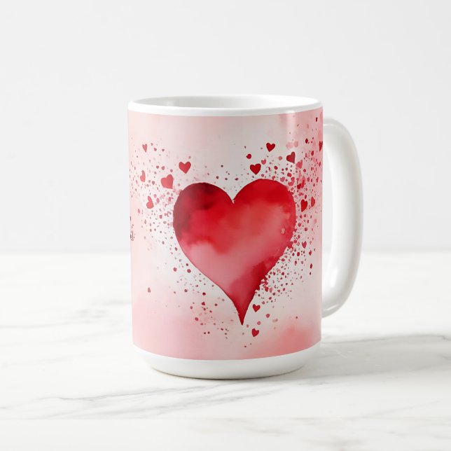 Lycklig Valentines Red Heart Kaffemugg (Framsida höger)