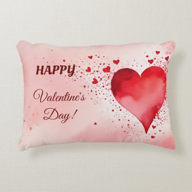 Lycklig Valentines Red Heart Prydnadskudde (Framsidan)