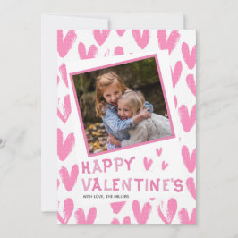 Lycklig Valentines Rosa Hearts Photo Family Julkort