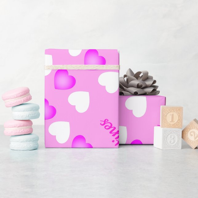 Lycklig Valentines Rosa och Vita Hearts Mönster Presentpapper (Baby Shower)