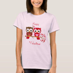 Lycklig Valentines Uggla Kärlek Tee