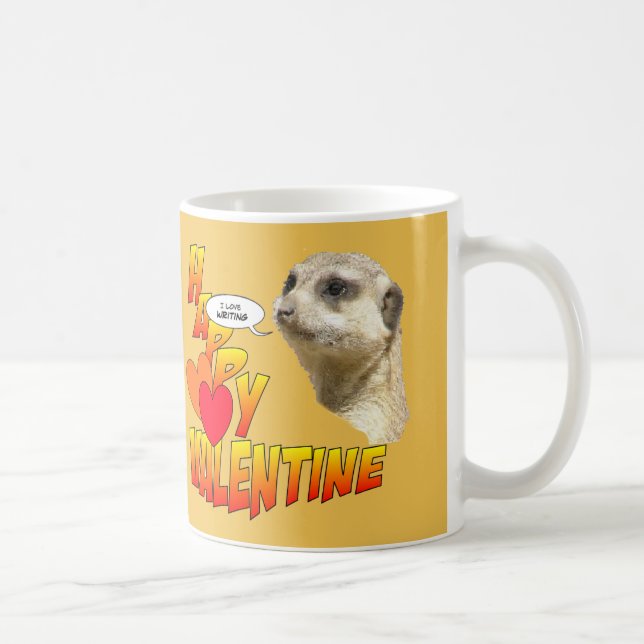 Lycklig Valentineser Meerkat Cust. Skriva kaffe Mu Kaffemugg (Höger)