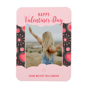 Lycklig Valentineser Vitmisk rödhjärna blommor Nam Magnet