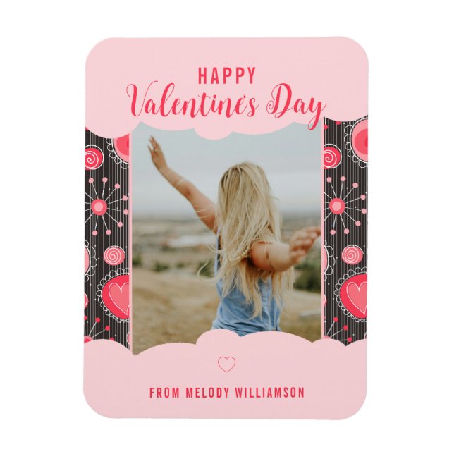 Lycklig Valentineser Vitmisk rödhjärna blommor Nam Magnet (Vertikal)