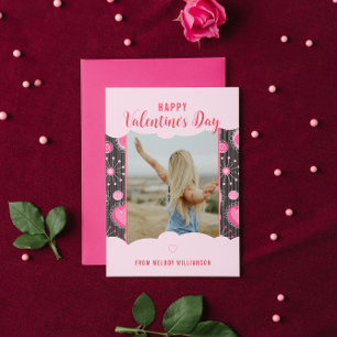 Lycklig Valentineser Vitmisk Rosa hjärtblomma Namn Julkort