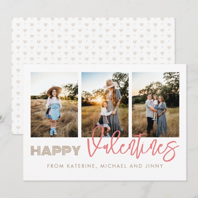 Lycklig Valentiness 3-fotosamlingskort Julkort (Fram/baksida)